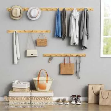 Forbena Natural Wood Coat Rack Wall Mount Set of 4, Wooden Wall Hooks for Bathroom Towels, Vertical Coat Hanger for Kids Room, Boys Girls Bedroom, Office, Entryway Keys Hats and Shoes -16 Hooks