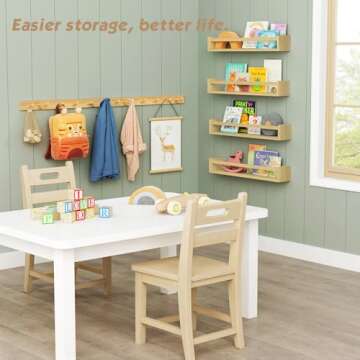 Forbena Natural Wood Coat Rack Wall Mount Set of 4, Wooden Wall Hooks for Bathroom Towels, Vertical Coat Hanger for Kids Room, Boys Girls Bedroom, Office, Entryway Keys Hats and Shoes -16 Hooks