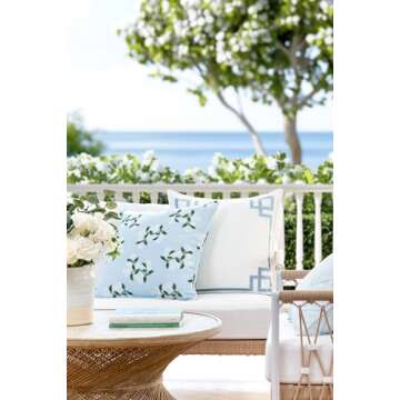 Hofdeco Premium Coastal Patio Indoor Outdoor Throw Pillow Cover Only, 20"x20" Water Repellent for Ba...