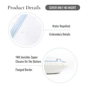 Hofdeco Premium Coastal Patio Indoor Outdoor Throw Pillow Cover Only, 20"x20" Water Repellent for Backyard, Couch, Baby Blue Embroidered Frame Greek Key