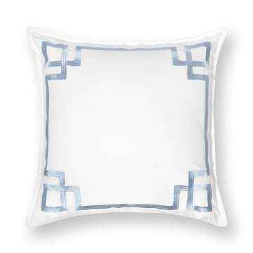 Hofdeco Premium Coastal Patio Indoor Outdoor Throw Pillow Cover Only, 20"x20" Water Repellent for Backyard, Couch, Baby Blue Embroidered Frame Greek Key