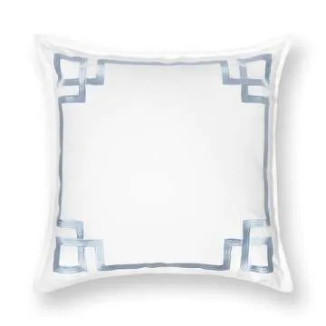 Hofdeco Premium Coastal Patio Indoor Outdoor Throw Pillow Cover Only, 20"x20" Water Repellent for Backyard, Couch, Baby Blue Embroidered Frame Greek Key