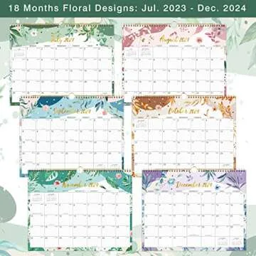 Calendar - Wall Calendar 2023-2024, JUL 2023 - DEC 2024, 18-Month Calendar 2023-2024, 14.6" x 11.5", Twin-Wire Binding, Hanging Hook, Thick Paper, Large Blocks with Julian Dates, Perfect for Planning