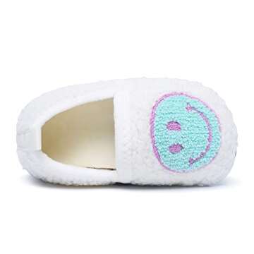 UCUHNB Kids Slippers Toddler Smile Face House Slippers Indoor Home Non-Slip Rubber Sole Shoes Warm Cozy Socks Indigo 5.5-6Toddler