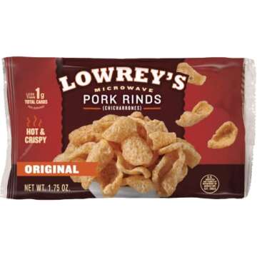 Lowreys Bacon Curls, microwave Pork Rinds Variety Combo, Original & Hot & Spicy, 1.75 Oz (Pack of 6)