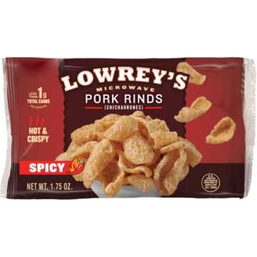 Lowreys Bacon Curls, microwave Pork Rinds Variety Combo, Original & Hot & Spicy, 1.75 Oz (Pack of 6)