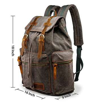 GEARONIC Vintage Canvas Backpack, Casual Daypack Backpacks for Men Women, 15inch Laptop Bag Travel Hiking Camping Rucksack - Gray