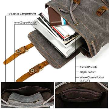 GEARONIC Vintage Canvas Backpack, Casual Daypack Backpacks for Men Women, 15inch Laptop Bag Travel Hiking Camping Rucksack - Gray