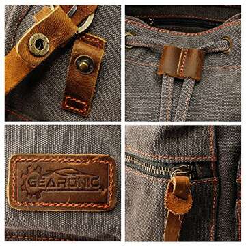 GEARONIC Vintage Canvas Backpack, Casual Daypack Backpacks for Men Women, 15inch Laptop Bag Travel Hiking Camping Rucksack - Gray