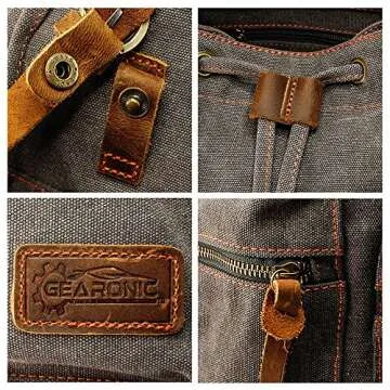 GEARONIC Vintage Canvas Backpack, Casual Daypack Backpacks for Men Women, 15inch Laptop Bag Travel Hiking Camping Rucksack - Gray