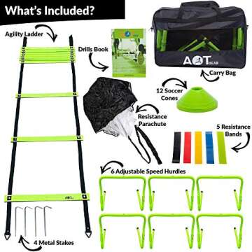 AOT Gear® Speed and Agility Training Equipment - Complete Set Includes Agility Ladder, 6 Adjustable...