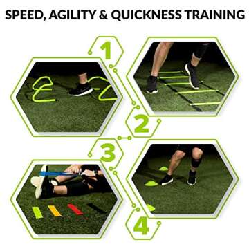 AOT Gear® Speed and Agility Training Equipment - Complete Set Includes Agility Ladder, 6 Adjustable Hurdles, 12 Soccer Cones, Running Parachute, 5 Pack Resistance Bands, Carrying Case and Drills Book