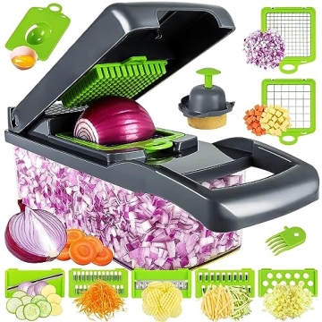 Multifunctional Vegetable Chopper with 8 Blades - Gray