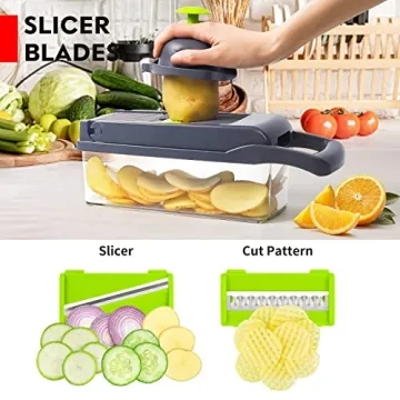 Multifunctional Vegetable Chopper with 8 Blades - Gray