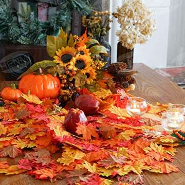 HENMI 500PCS Artificial Maple Leaves 5 Assorted Mixed Fake Fall Maple Leaf Lifelike Looking Silk Aut...