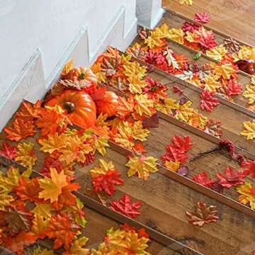 HENMI 500PCS Artificial Maple Leaves 5 Assorted Mixed Fake Fall Maple Leaf Lifelike Looking Silk Autumn Leaf Garland for Halloween Fall Decor Party Festival Thanksgiving Table Decorations…