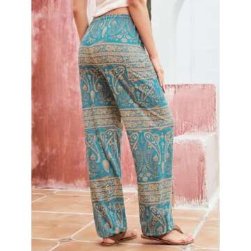 QIANXIZHAN Women's Harem Pants, Hippie Palazzo Pants Boho Joggers Yoga Clothes with Pockets Cyan Flo...
