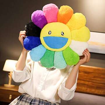 FaYoleosto Colorful Sunflower Plush Pillow, Plush Sunflower Throw Pillow, Smiley Face Flower Floor P...