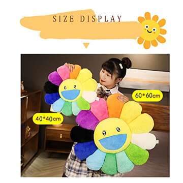FaYoleosto Colorful Sunflower Plush Pillow, Plush Sunflower Throw Pillow, Smiley Face Flower Floor Pillow, Floor Play Mat Seat Cushion Sofa Home Decor Pillow, 60cm Black