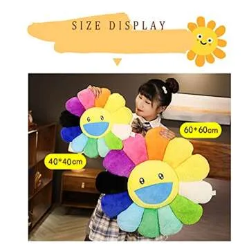 FaYoleosto Colorful Sunflower Plush Pillow, Plush Sunflower Throw Pillow, Smiley Face Flower Floor Pillow, Floor Play Mat Seat Cushion Sofa Home Decor Pillow, 60cm Black