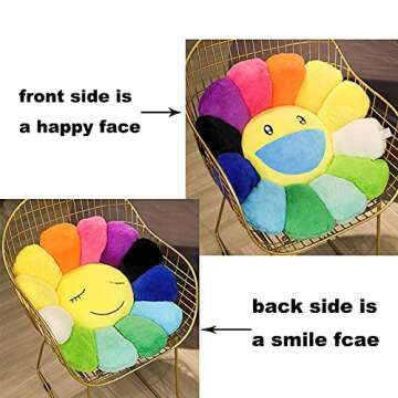 FaYoleosto Colorful Sunflower Plush Pillow, Plush Sunflower Throw Pillow, Smiley Face Flower Floor Pillow, Floor Play Mat Seat Cushion Sofa Home Decor Pillow, 60cm Black
