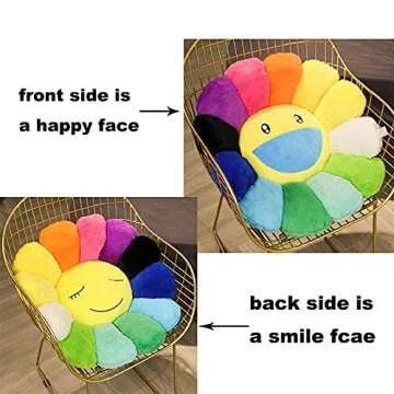 FaYoleosto Colorful Sunflower Plush Pillow, Plush Sunflower Throw Pillow, Smiley Face Flower Floor Pillow, Floor Play Mat Seat Cushion Sofa Home Decor Pillow, 60cm Black