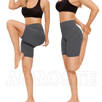 A AGROSTE Women’s High Waist Yoga Shorts with Inner Pockets Tummy Control Non See-Through Athletic Workout Running Shorts