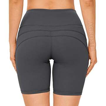 A AGROSTE Women’s High Waist Yoga Shorts with Inner Pockets Tummy Control Non See-Through Athletic Workout Running Shorts
