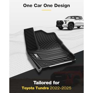 3W Floor Mats Fit 2022-2024 2025 Toyota Tundra (Only for CrewMax Cab), Custom Fit All-Weather TPE Fr...