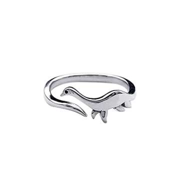 Caiyao 2Pcs Cute Dinosaur Tyrannosaurus Triceratops Ring Set 14K Silver Plated Lovely Opening Adjustable Polished Animal Ring for Women Men Jurassic Bar Era Dinosaur Jewelry Gift-B thin