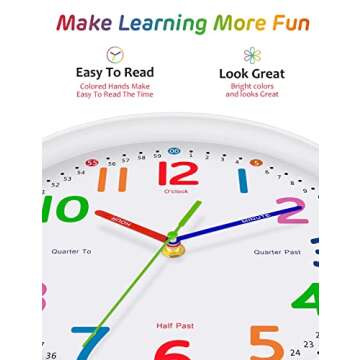 Kids Wall Clock for Learning: Silent & Colorful Design