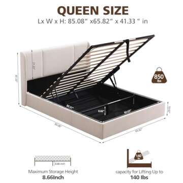 VELOCAVA Queen Size Lift Up Storage Bed - Stylish & Functional with Large Storage