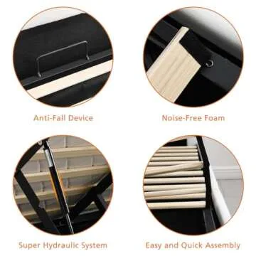 VELOCAVA Queen Size Lift Up Storage Bed with Wingback