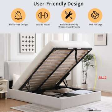 VELOCAVA Queen Size Lift Up Storage Bed with Wingback