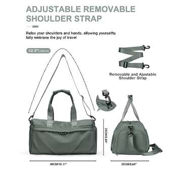Gym Bag for Women Men with Shoe Compartment, Sport Duffel Bag, Waterproof Travel Weekender Overnight Carry on Bag for Yoga with Trolley Sleeve, Green