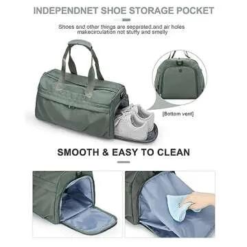 Gym Bag for Women Men with Shoe Compartment, Sport Duffel Bag, Waterproof Travel Weekender Overnight Carry on Bag for Yoga with Trolley Sleeve, Green