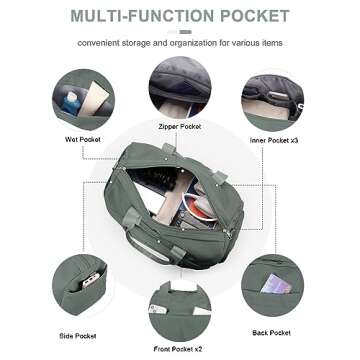 Gym Bag for Women Men with Shoe Compartment, Sport Duffel Bag, Waterproof Travel Weekender Overnight Carry on Bag for Yoga with Trolley Sleeve, Green