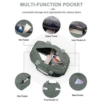 Gym Bag for Women Men with Shoe Compartment, Sport Duffel Bag, Waterproof Travel Weekender Overnight Carry on Bag for Yoga with Trolley Sleeve, Green