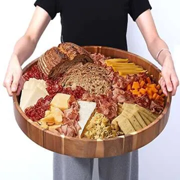 20" Round Acacia Wood Serving Tray with Handles
