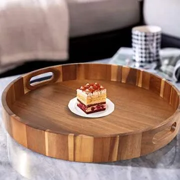 20" Round Acacia Wood Serving Tray with Handles