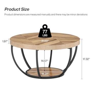 Tribesigns 31.7" Round Coffee Table, Industrial 2-Tier Circle Coffee Table with Storage Shelves, Mod...