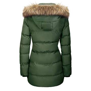 WenVen Women's Winter Thicken Puffer Coat with Removable Fur Hood - Stylish Army Green