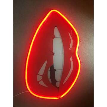 Neon Sign 14", Wall Decor Art LED Neon Light Printing Women Red Lips Home Decoration,Bedroom, Lounge, Office, led Light Decor Sign Party Powered by USB (Red Lips)