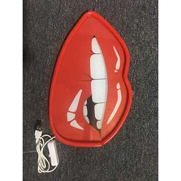 Neon Sign 14", Wall Decor Art LED Neon Light Printing Women Red Lips Home Decoration,Bedroom, Lounge, Office, led Light Decor Sign Party Powered by USB (Red Lips)