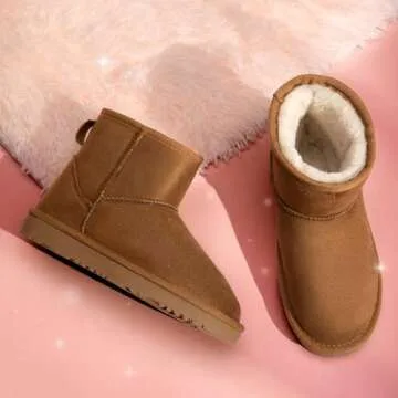 DREAM PAIRS Girls Boys Boots Kids Winter Ankle Faux Fur Lined Snow Shoes FuzzyClassic Kid's Low Boot for Toddler/Little Kid/Big Kid,Size 9 Toddler,Camel,KSB214-1