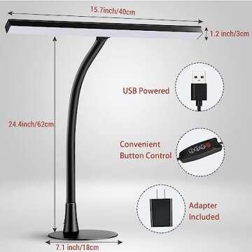 NovoLido LED Desk Lamp, 15.7" Wide Modern Architect Desk Light for Home Office, 10W Bright Tall Flexible Task Lamp for Piano, Monitor, Workbench, 3 Color Modes & 30 Brightness, 1000LM (Black)