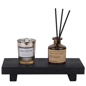 Small Wood Tray Pedestal Stand Farmhouse Bathroom Decor Decorative Wooden Riser Kitchen Soap Dish Holder for Vanity, Counter, Sink, Black