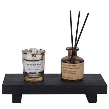 Small Wood Tray Pedestal Stand Farmhouse Bathroom Decor Decorative Wooden Riser Kitchen Soap Dish Holder for Vanity, Counter, Sink, Black