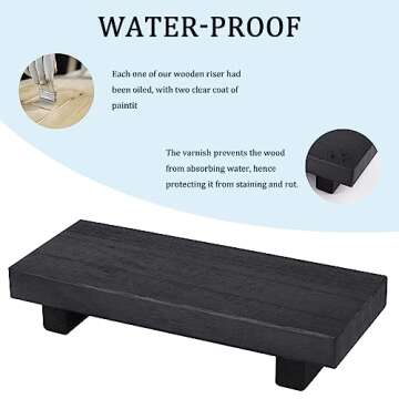 Small Wood Tray Pedestal Stand Farmhouse Bathroom Decor Decorative Wooden Riser Kitchen Soap Dish Holder for Vanity, Counter, Sink, Black