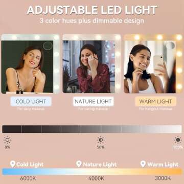 YITAHOME Makeup Vanity Desk with Large Mirror, 10-Drawer Vanity Set with Glass Tabletop & Charging Station, Dressing Table with Storage Chair & 3-Color Brightness Adjustable Lighting, Snow White